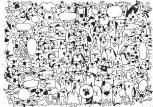 Animals. Cats and Dogs Vector pattern. Hand Drawn Doodles Pets. Cute Cats and Dogs ,vector illustration